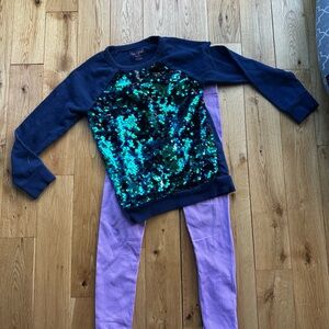 Girls Sequined Sweatshirt Navy Green Cat & Jack 6 Lavender Leggings Cotton On